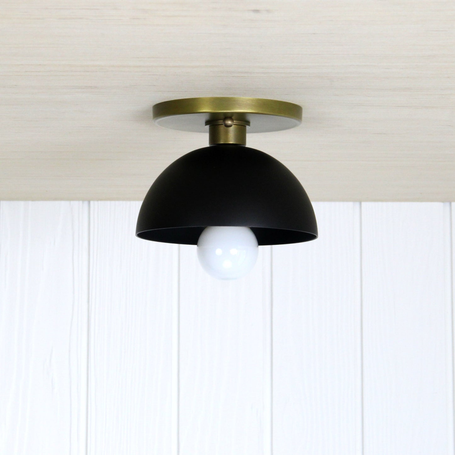 Bell 6 Flush Mount in Aged Satin Brass w/Matte Black shade