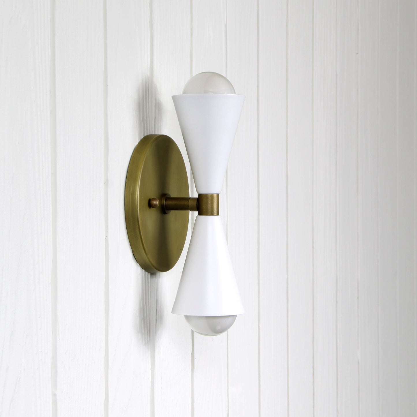Marin Wall Sconce in Aged Satin Brass and Matte White