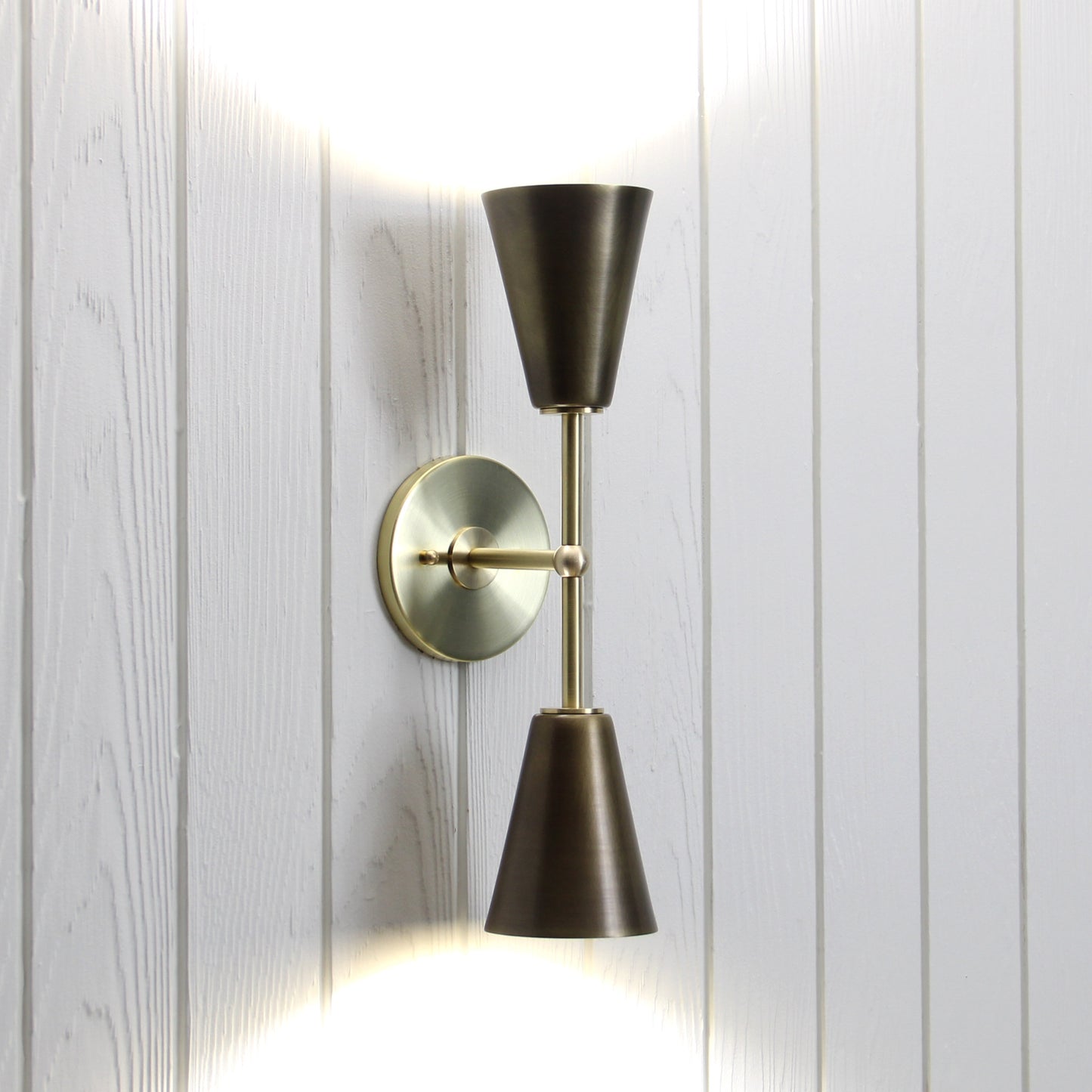 Mythos Apollo Wall Sconce in Classic Brass w/Aged Brass shades