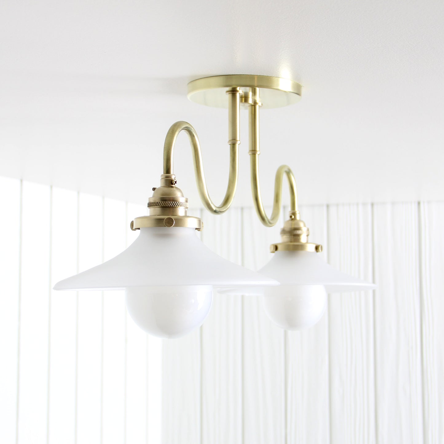 Ondu Dual Flush Mount in Classic Brass w/Frosted Glass