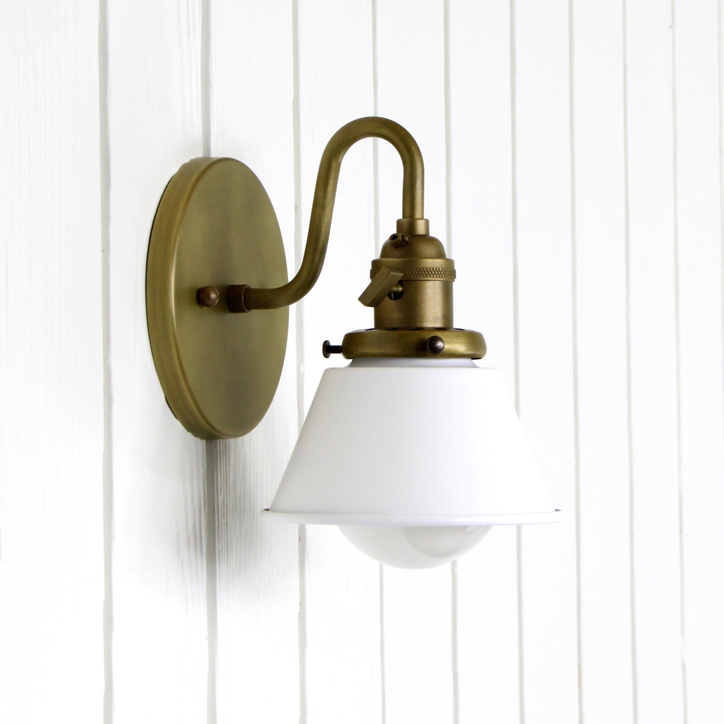 Sutton Wall Sconce in Aged Satin Brass and Matte White