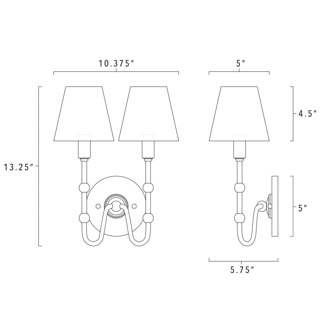 Oyère Dual Wall Sconce technical drawing