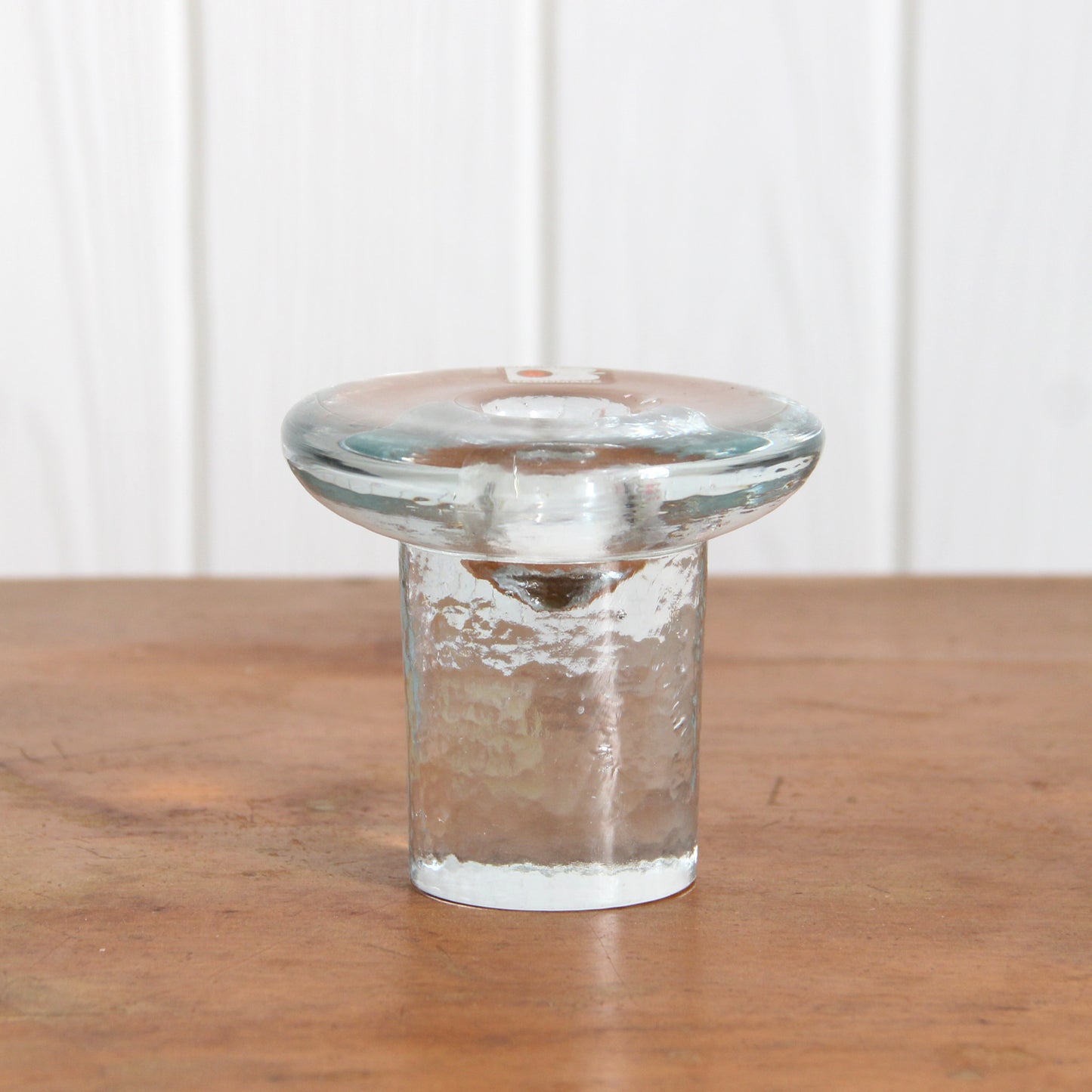 Vintage Blenko clear glass mushroom candleholder