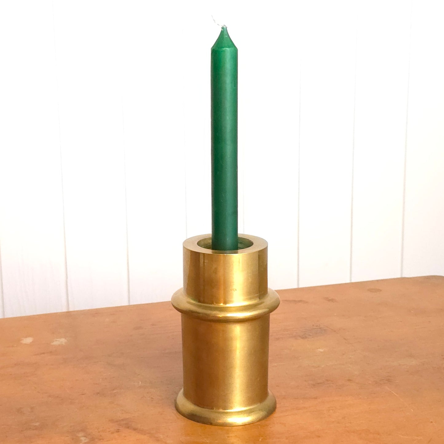 Stout brass segmented cylinder candleholder