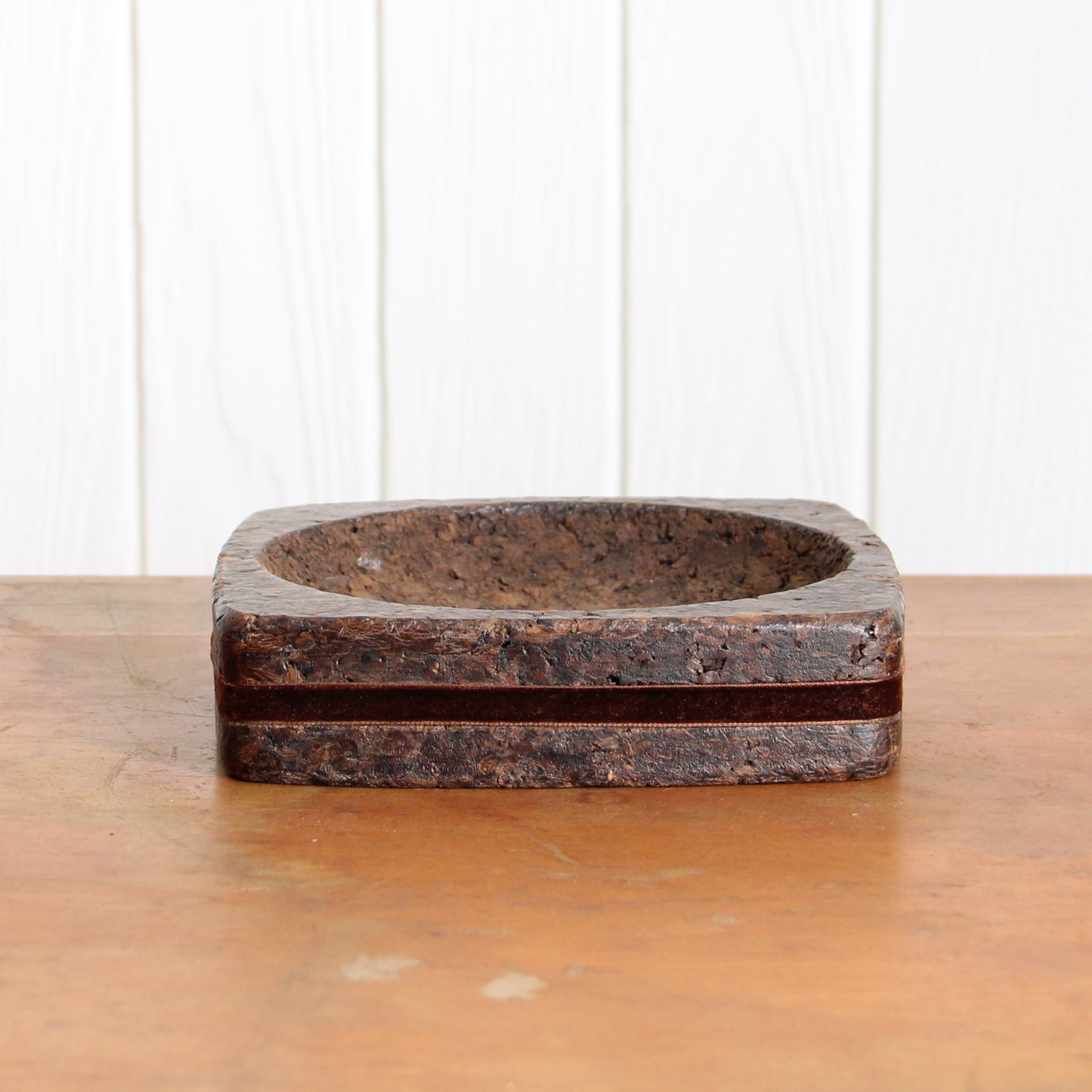 1970s cork and velvet trim catch-all