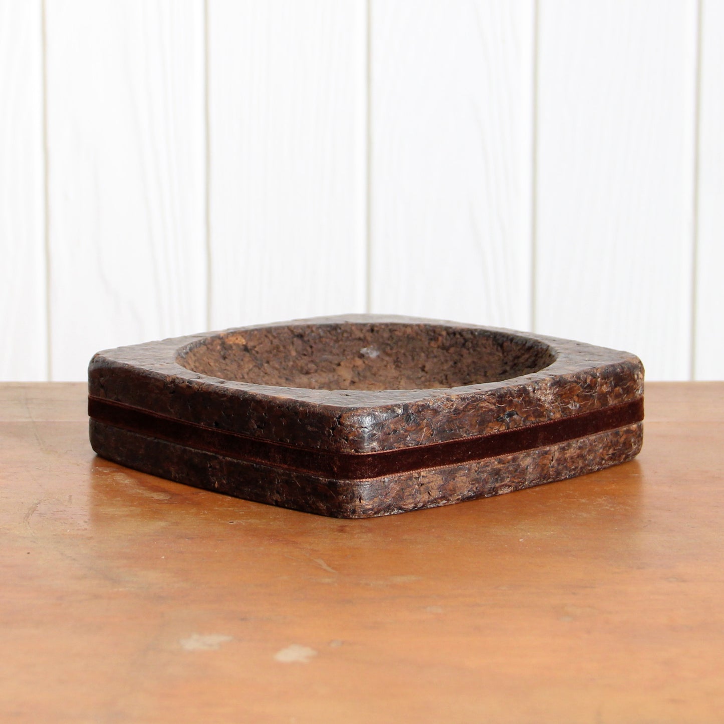 1970s cork and velvet trim catch-all