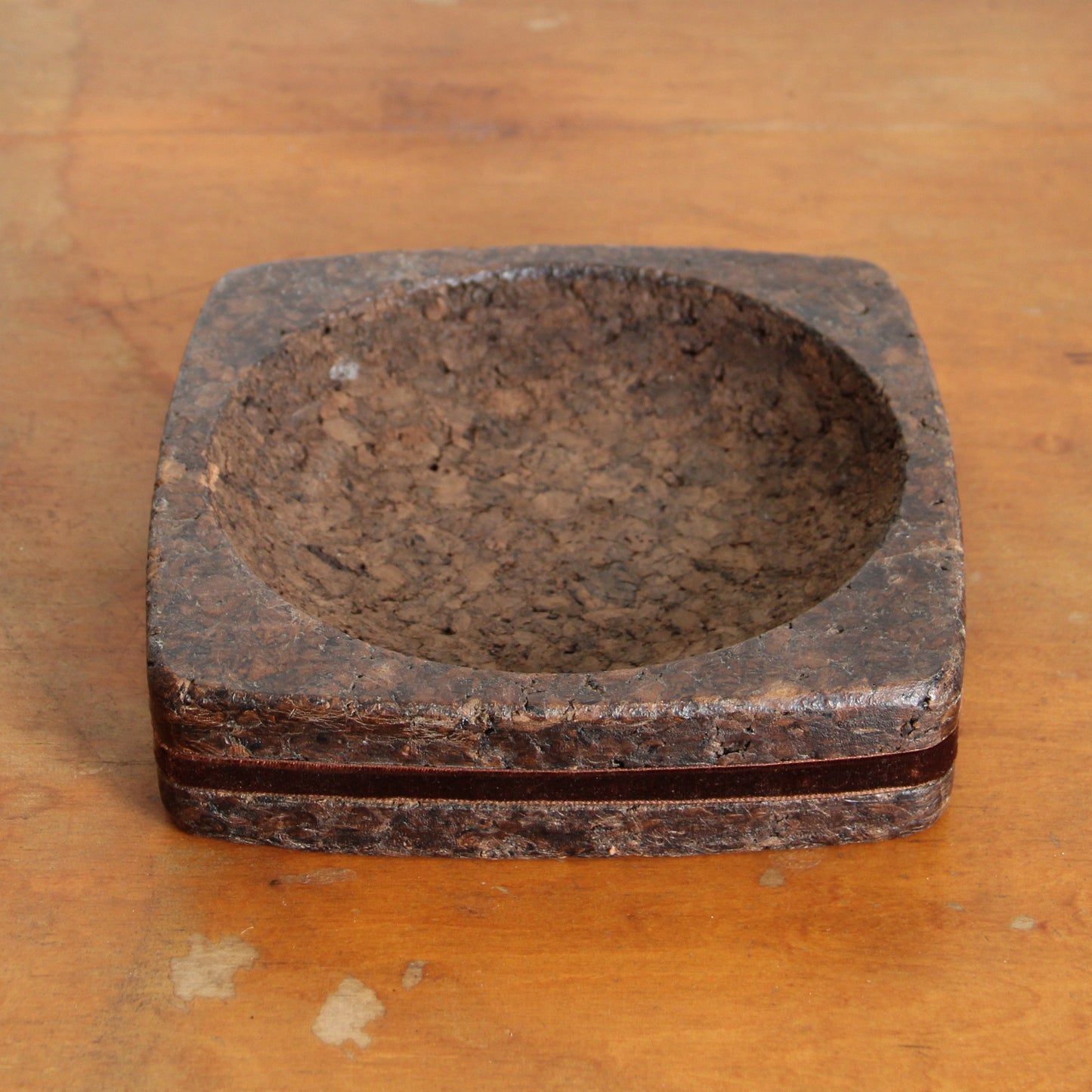 1970s cork and velvet trim catch-all