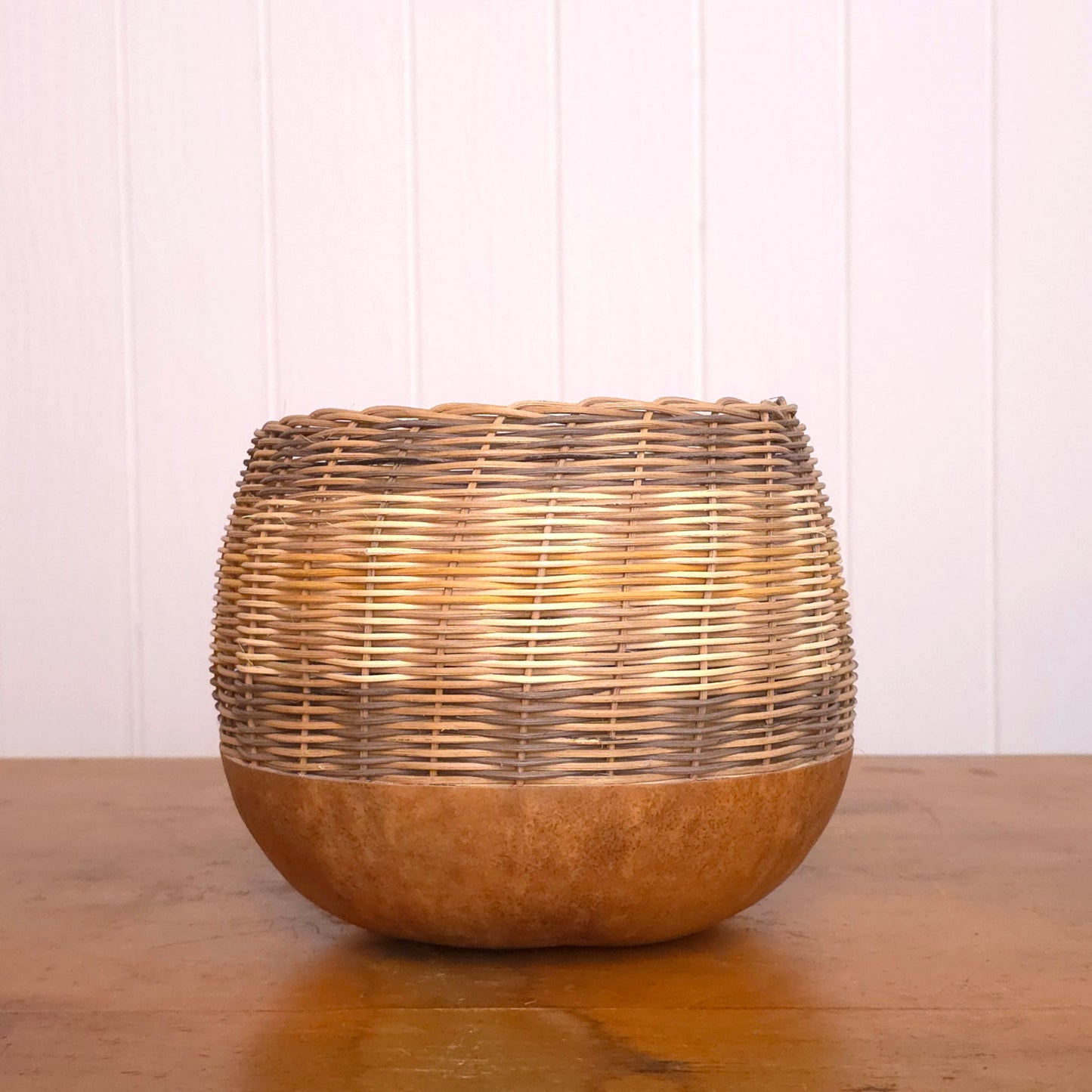 Vintage round gourd-bottom striped basket