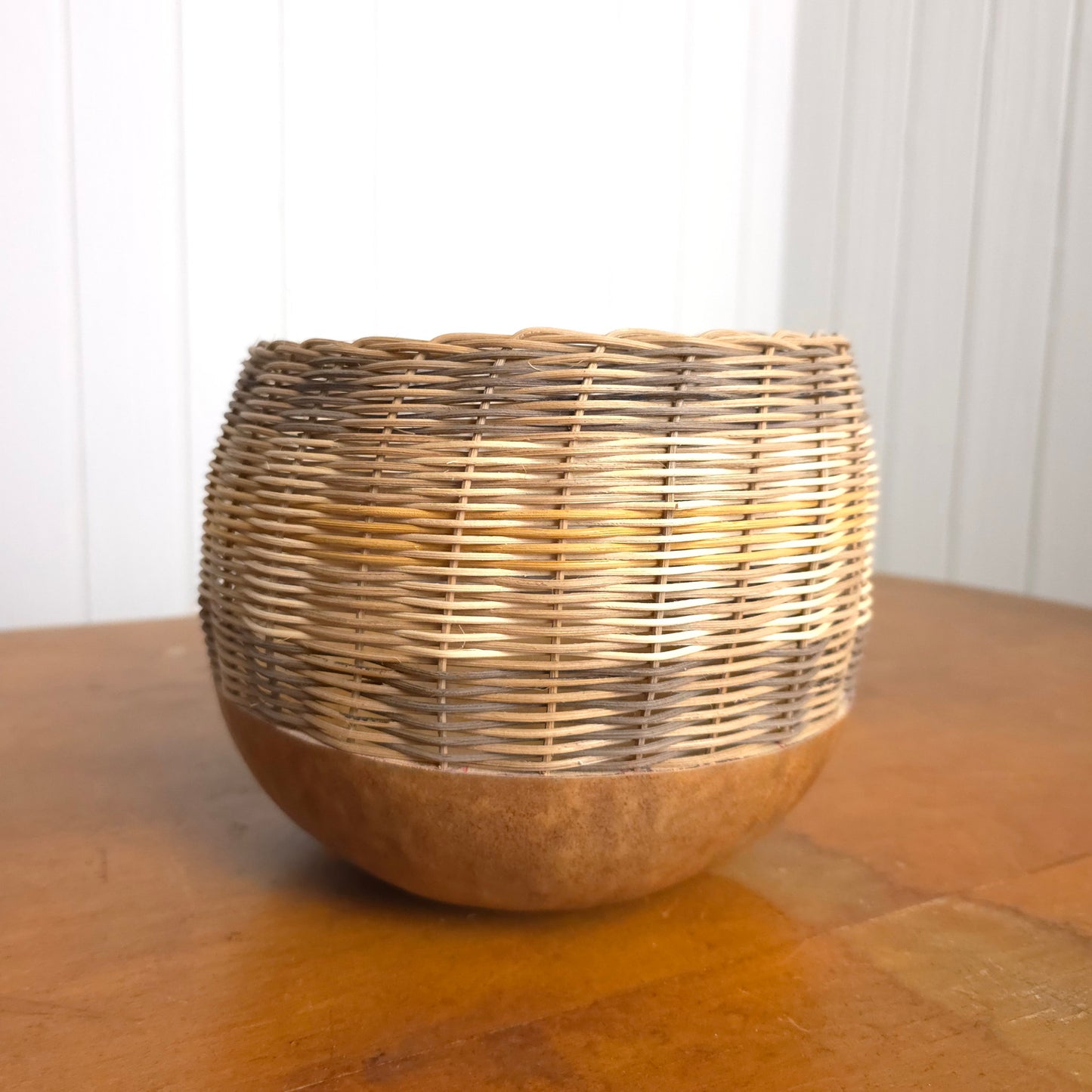 Vintage round gourd-bottom striped basket