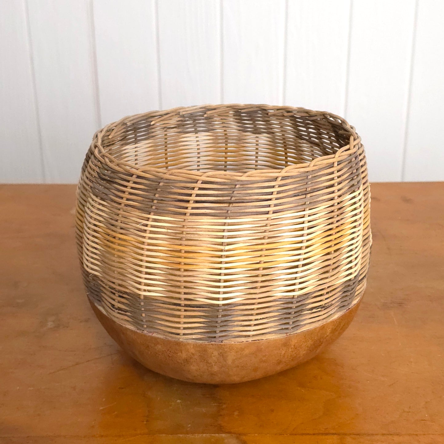 Vintage round gourd-bottom striped basket