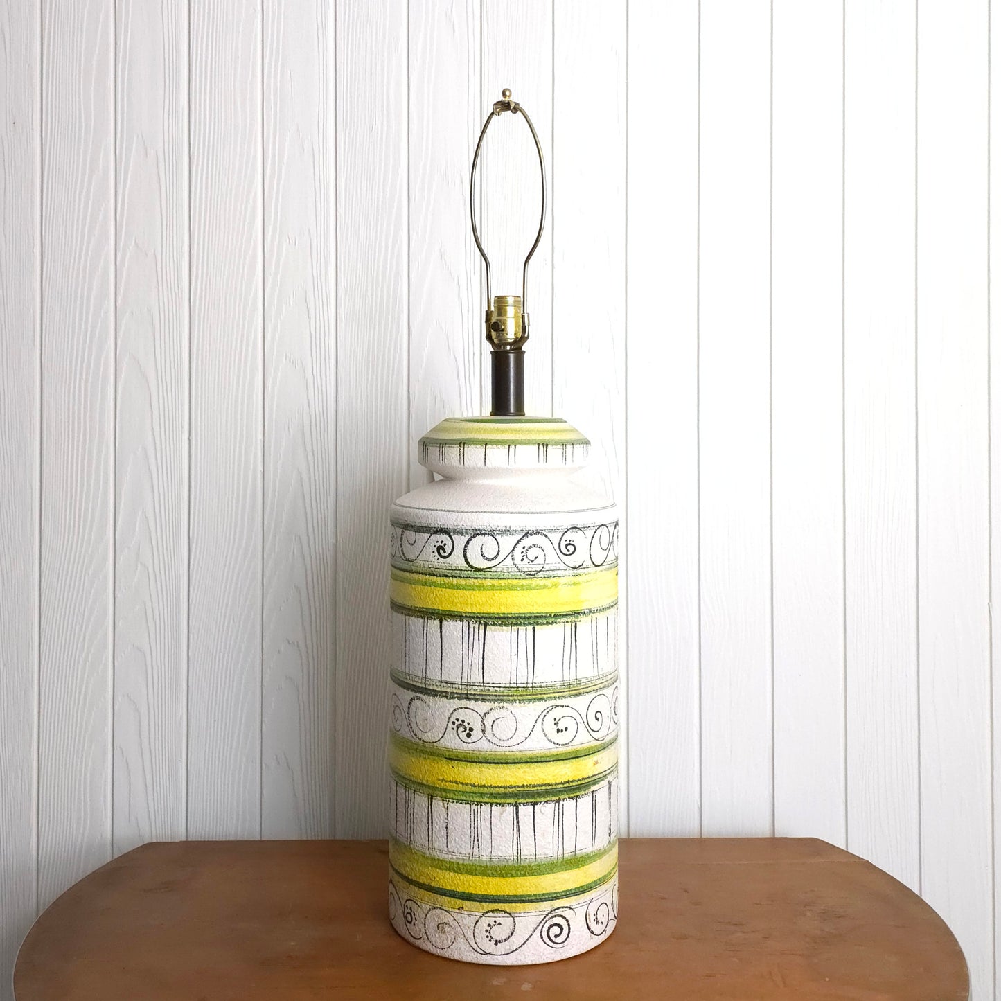 Vintage 60s Massive Italian Pottery Striped Table Lamp