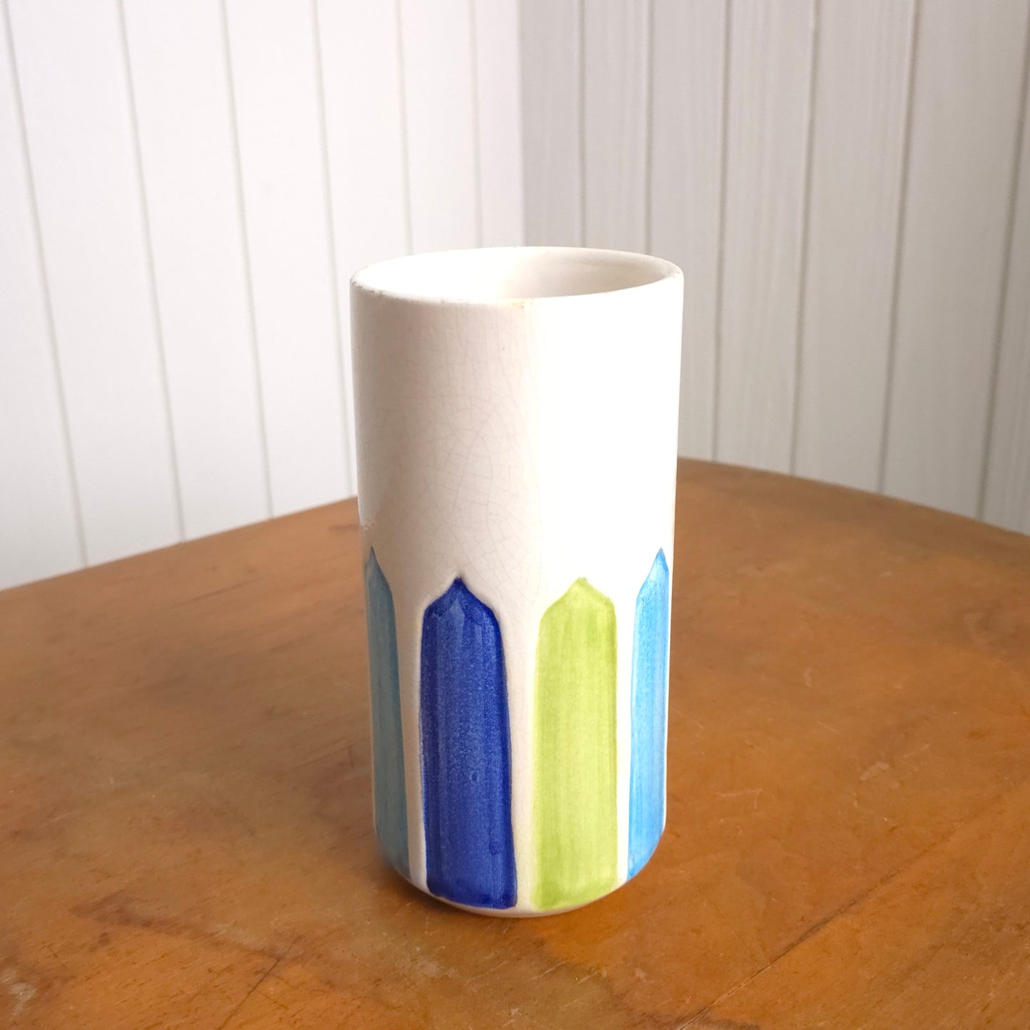 1960's Italian white rainbow panel pottery vase