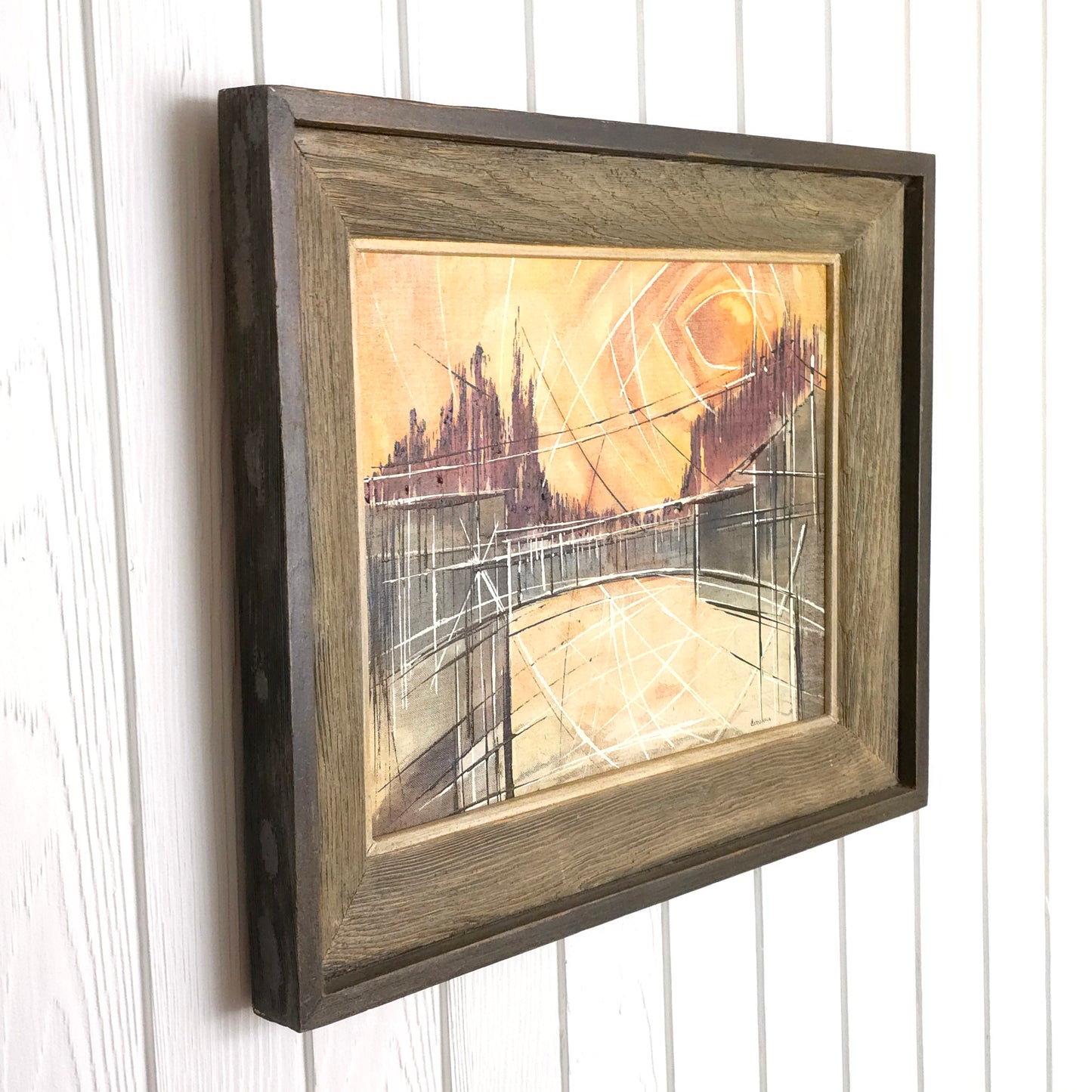 Side view of mid-century abstract sunset landscape painting by Caronna
