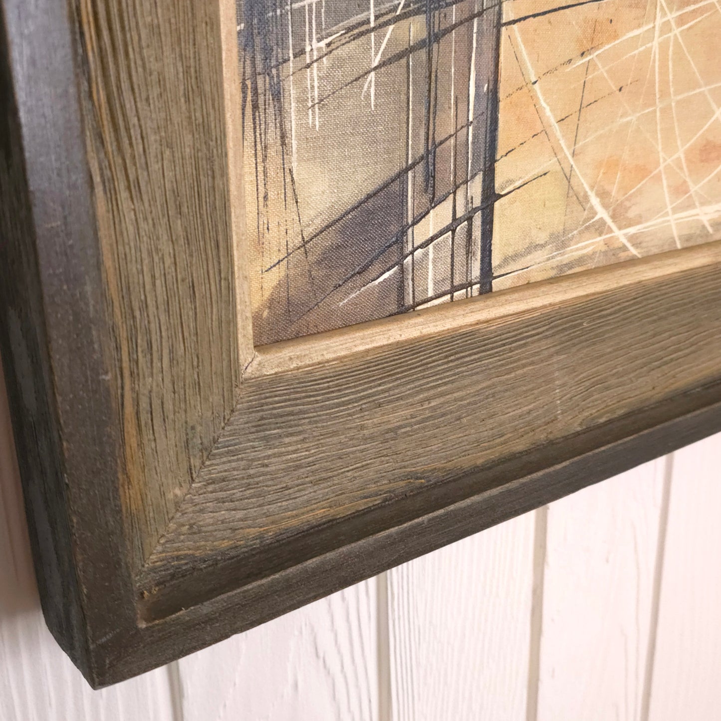Frame detail of mid-century abstract sunset landscape painting by Caronna