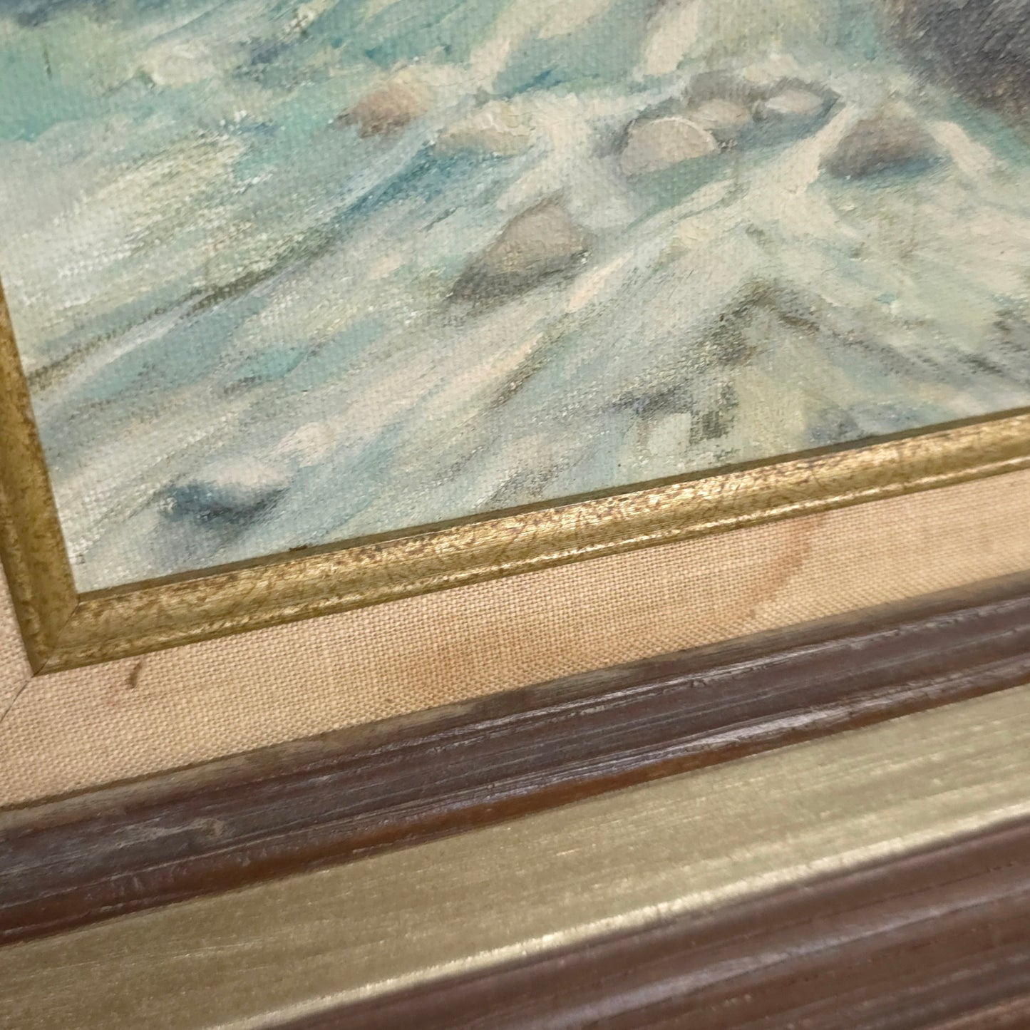 Frame detail of Rushing Stream Landscape Painting