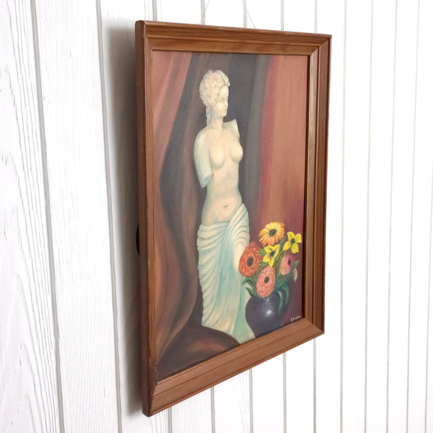 Side view of Venus de Milo floral still life painting