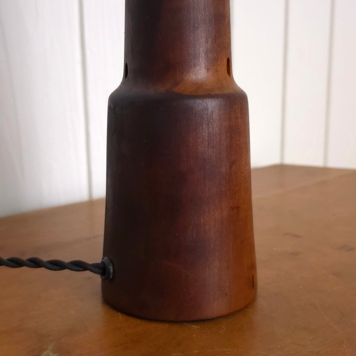 Detail of Vintage 60s Hand-Turned Solid Walnut Table Lamp