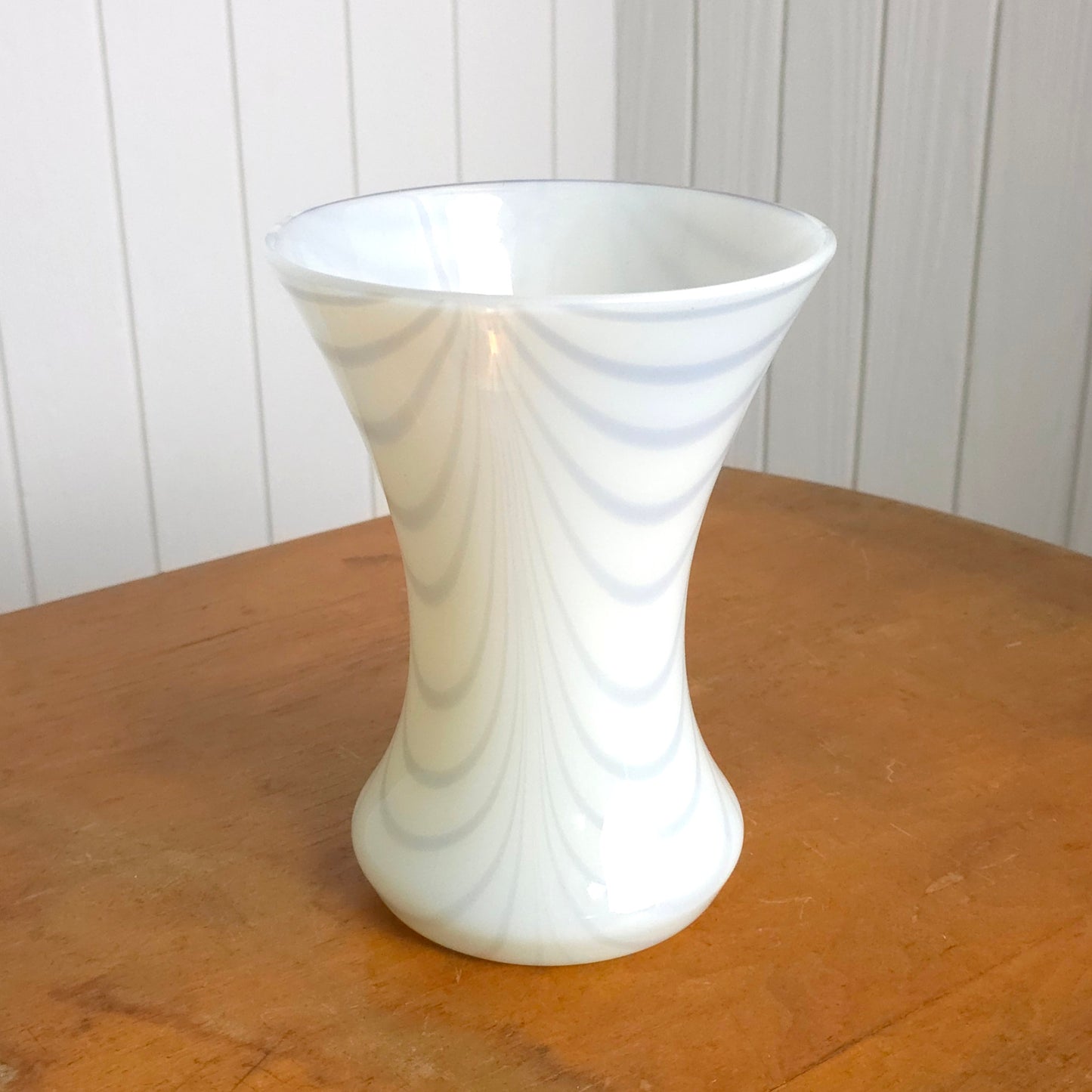 White Blue Swirl Murano Art Glass Vase