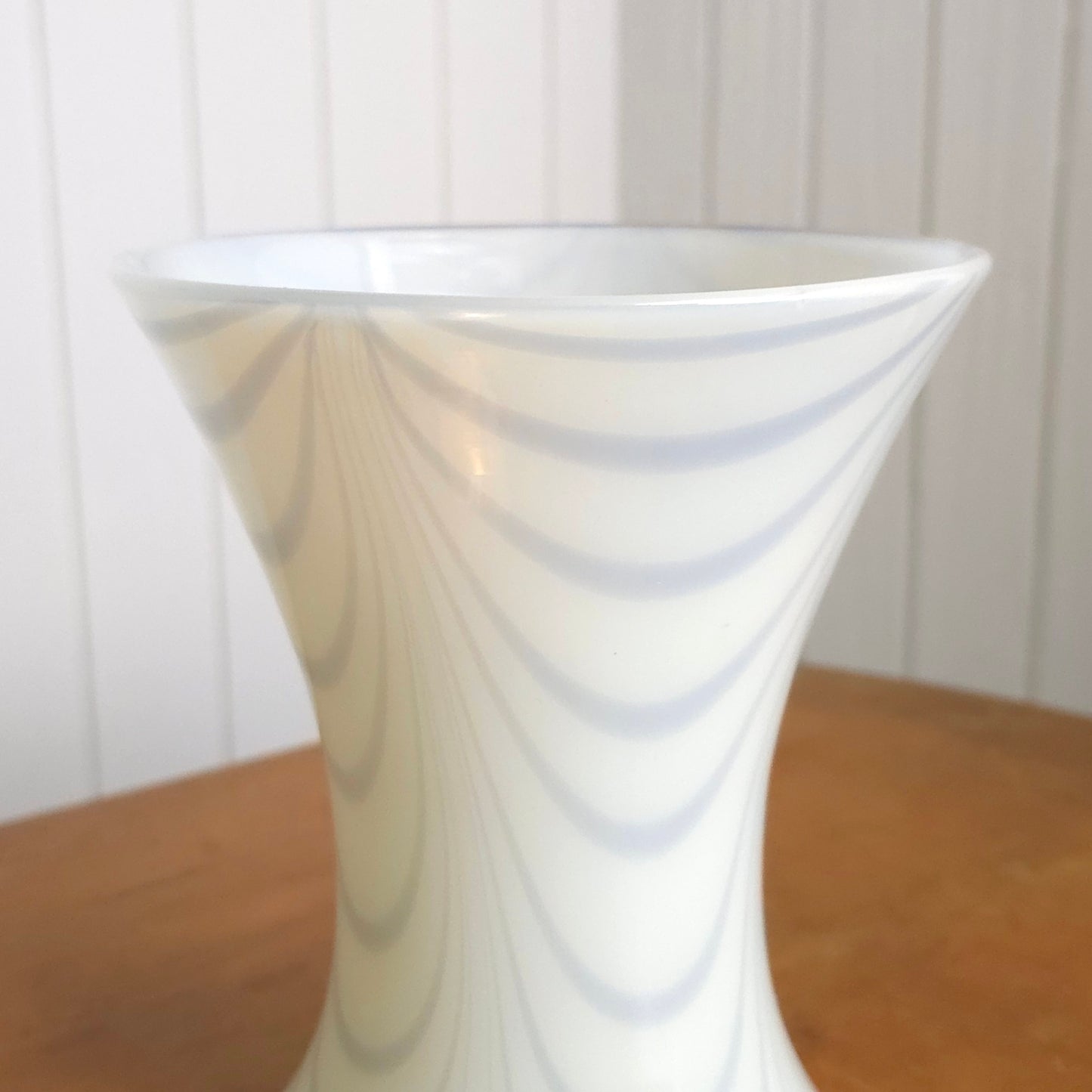 Detail of White Blue Swirl Murano Art Glass Vase