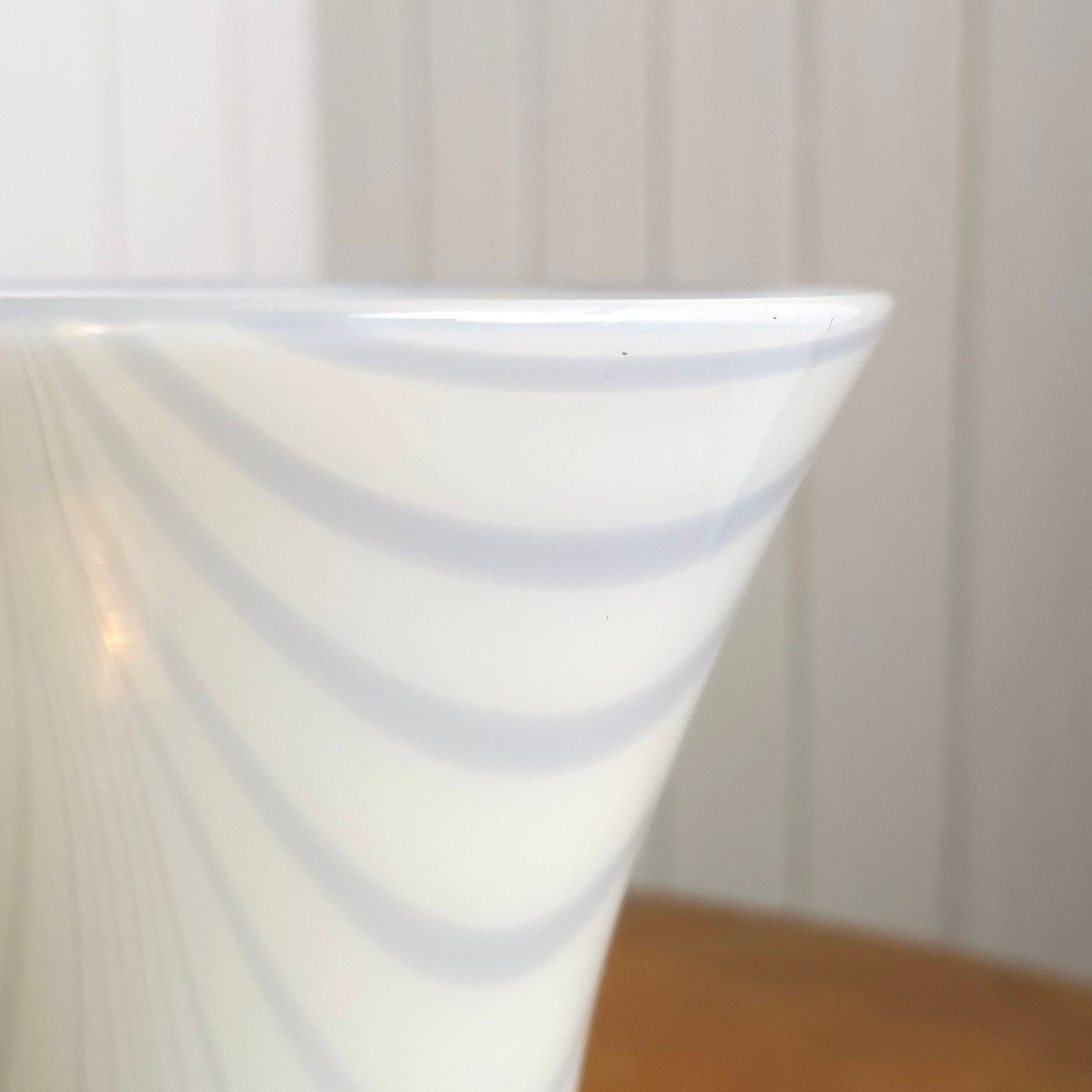 Detail of White Blue Swirl Murano Art Glass Vase