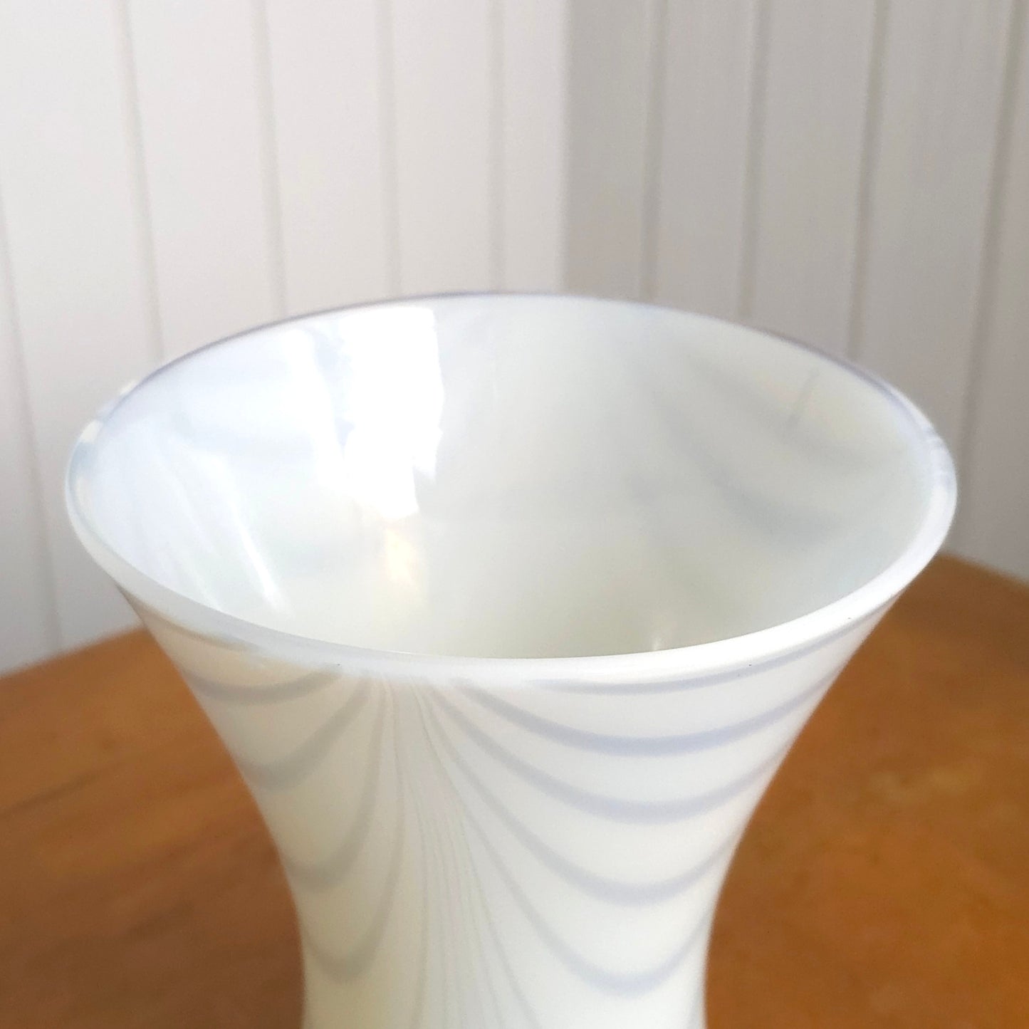 Detail of White Blue Swirl Murano Art Glass Vase