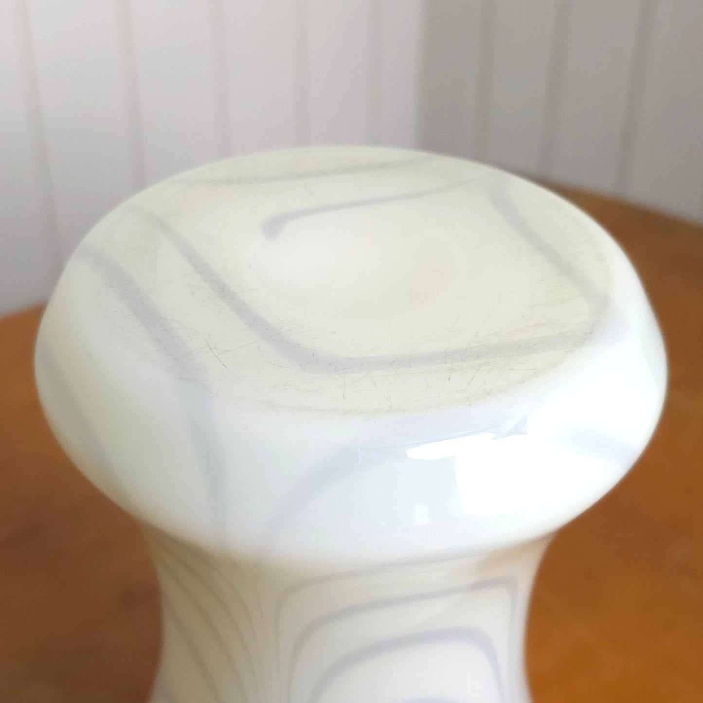 Pontil detail of White Blue Swirl Murano Art Glass Vase