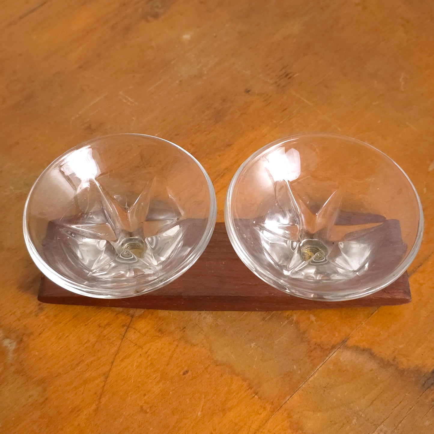 Top view of Wood and Glass MCM Rocking Candleholder
