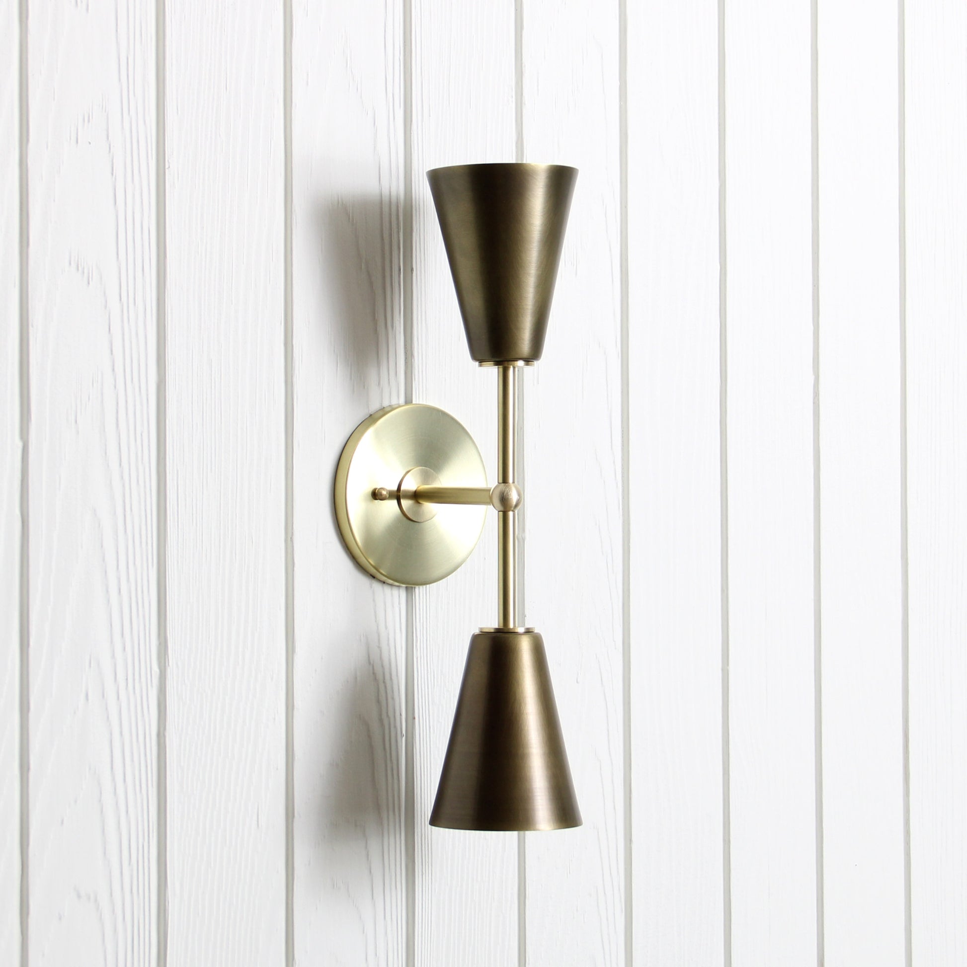 Mythos Apollo Wall Sconce in Classic Brass w/Aged Brass shades