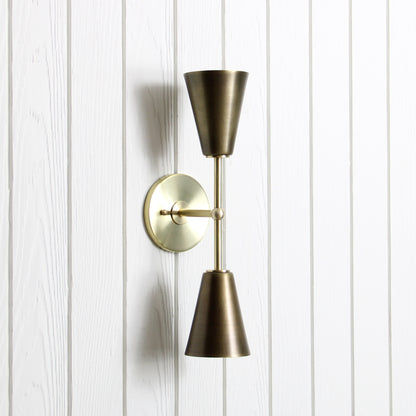 Mythos Apollo Wall Sconce in Classic Brass w/Aged Brass shades