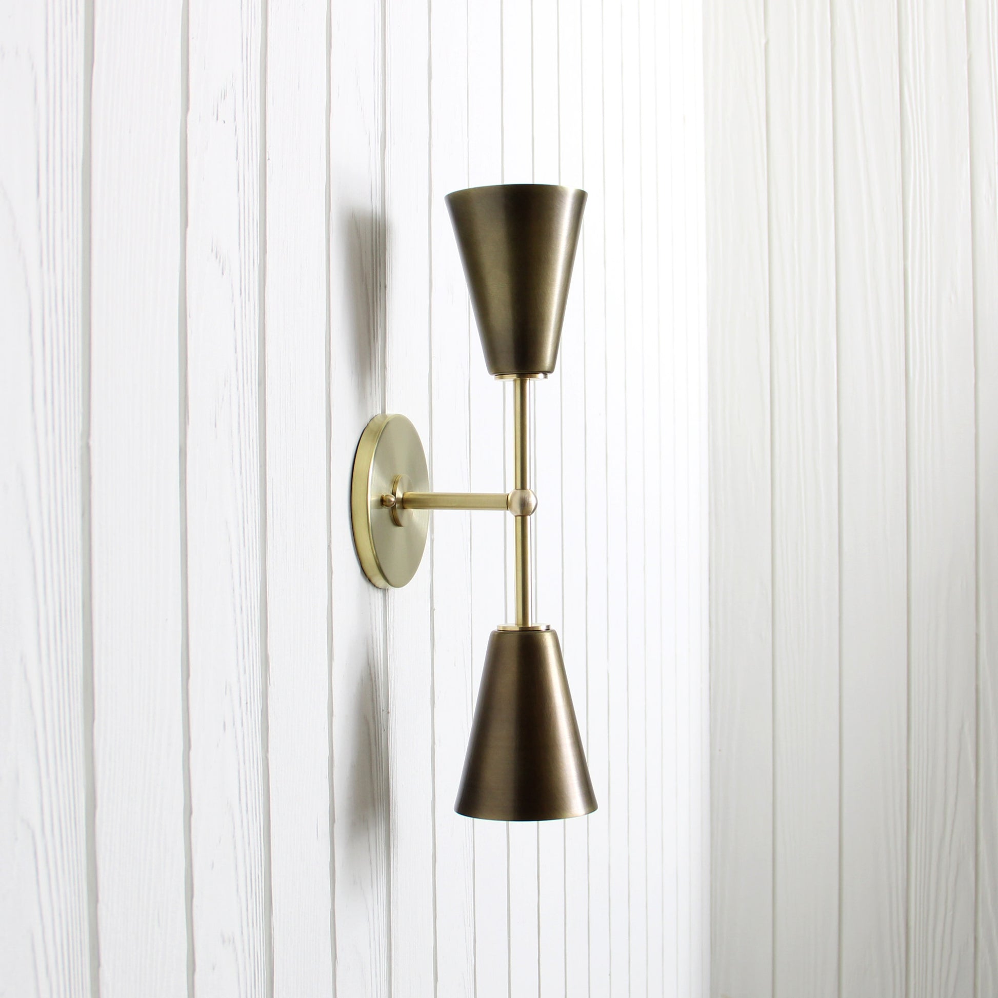 Mythos Apollo Wall Sconce in Classic Brass w/Aged Brass shades