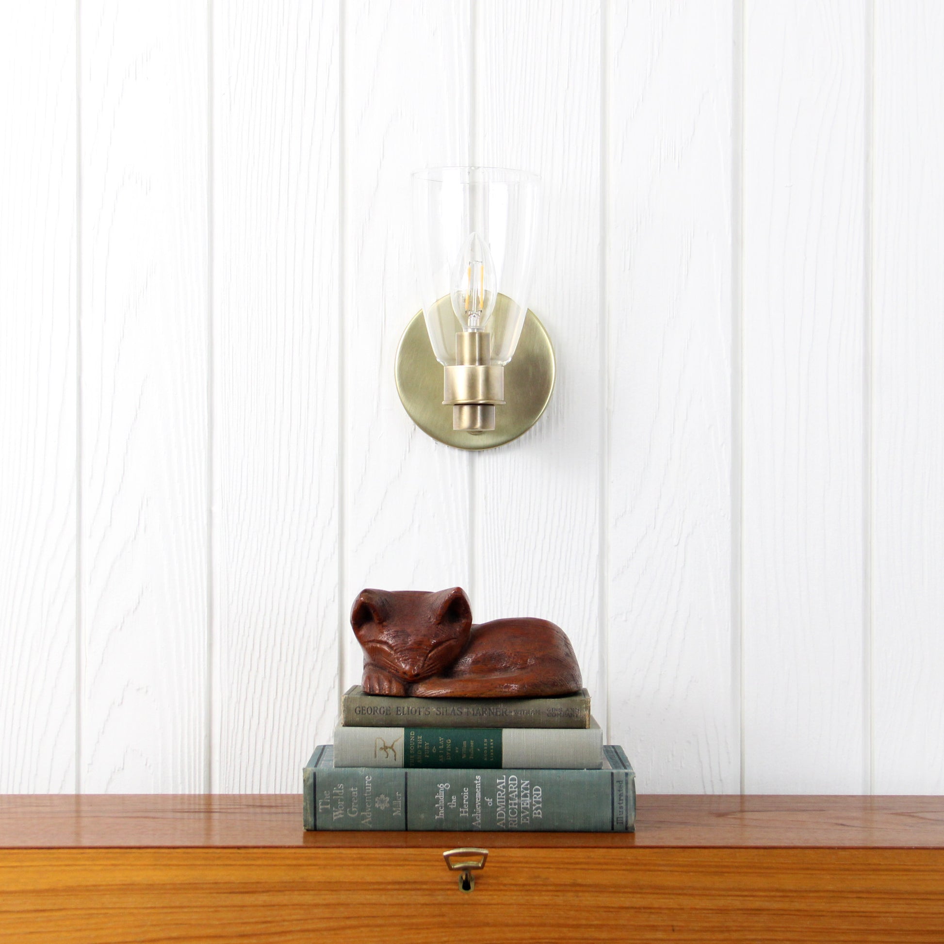 Norwich Flush Mount Wall Sconce in Vintage Brass