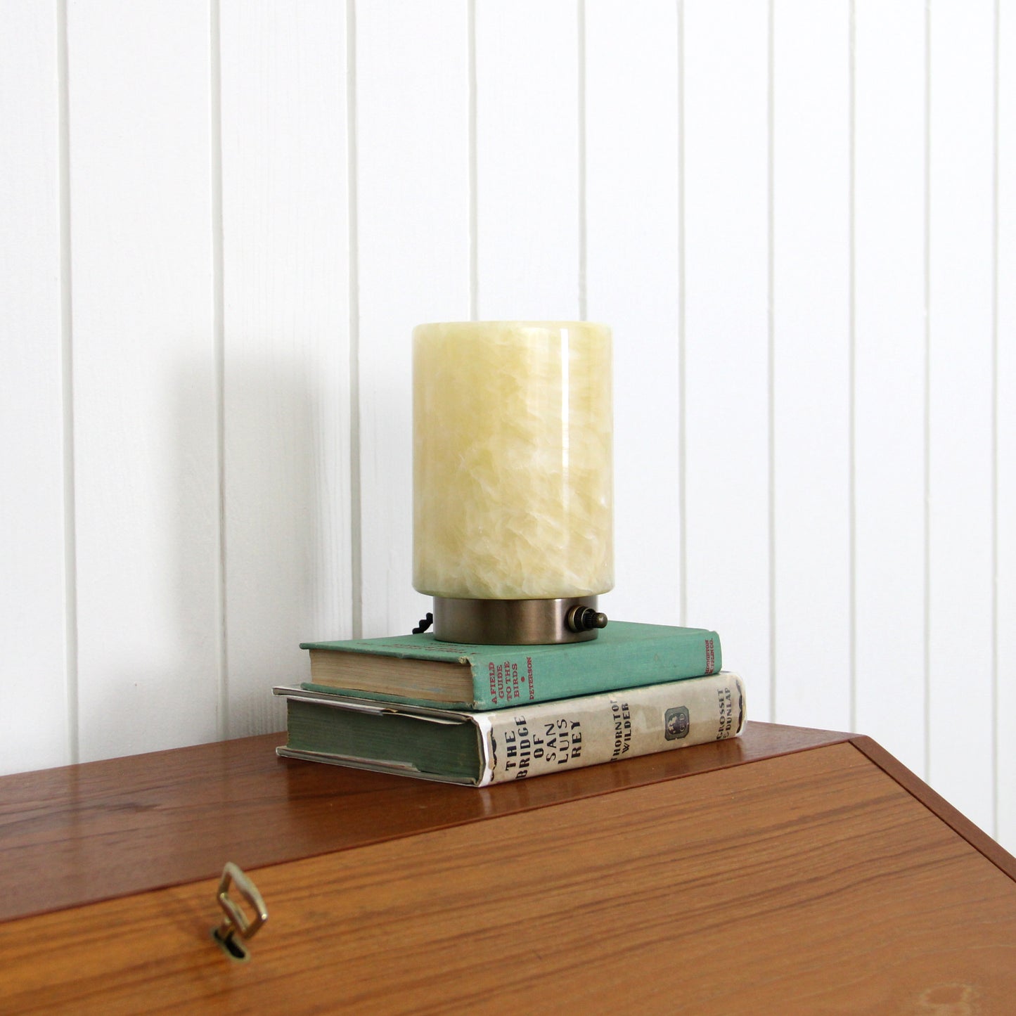 Onyx Cylinder Table Lamp in Aged Brass