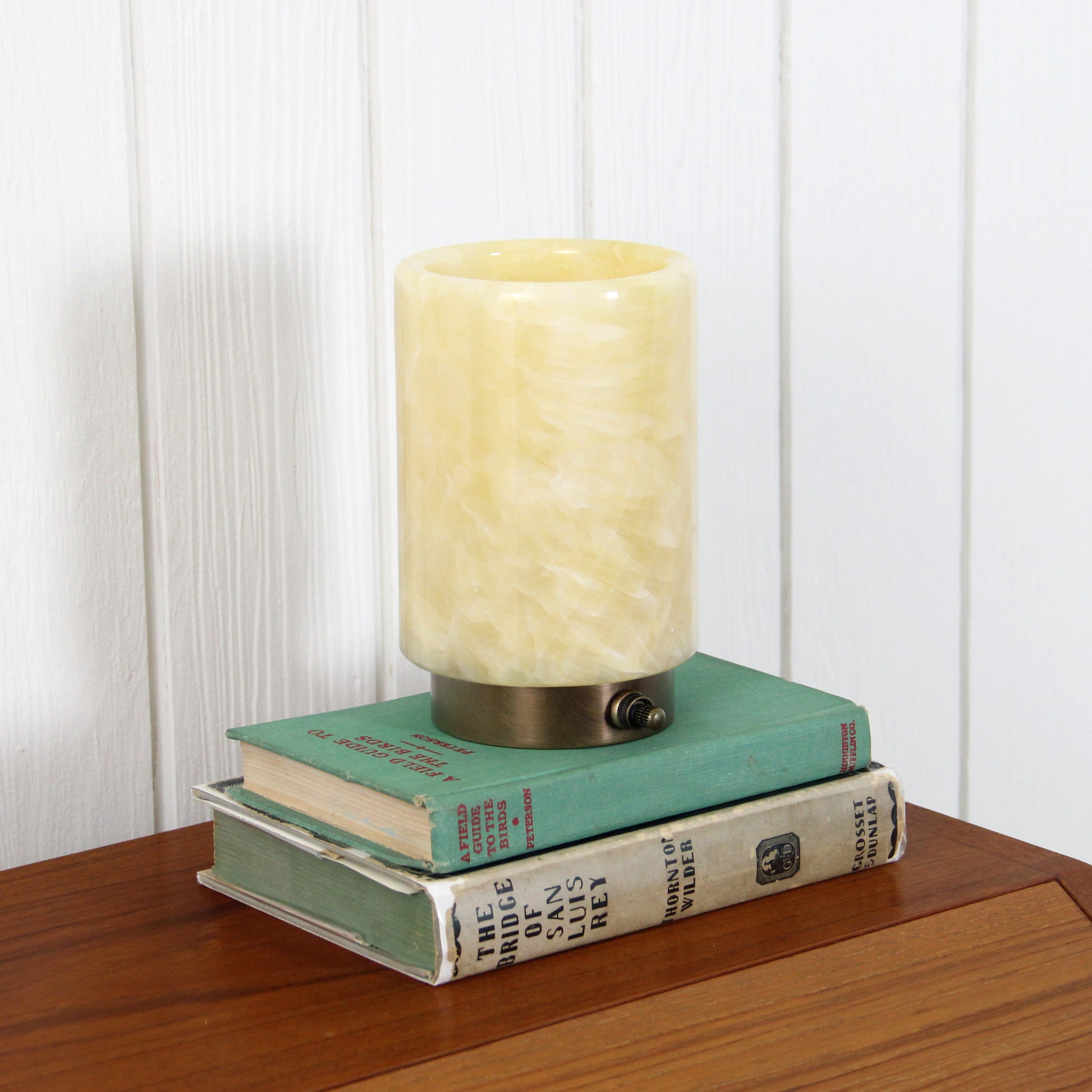 Onyx Cylinder Table Lamp in Aged Brass