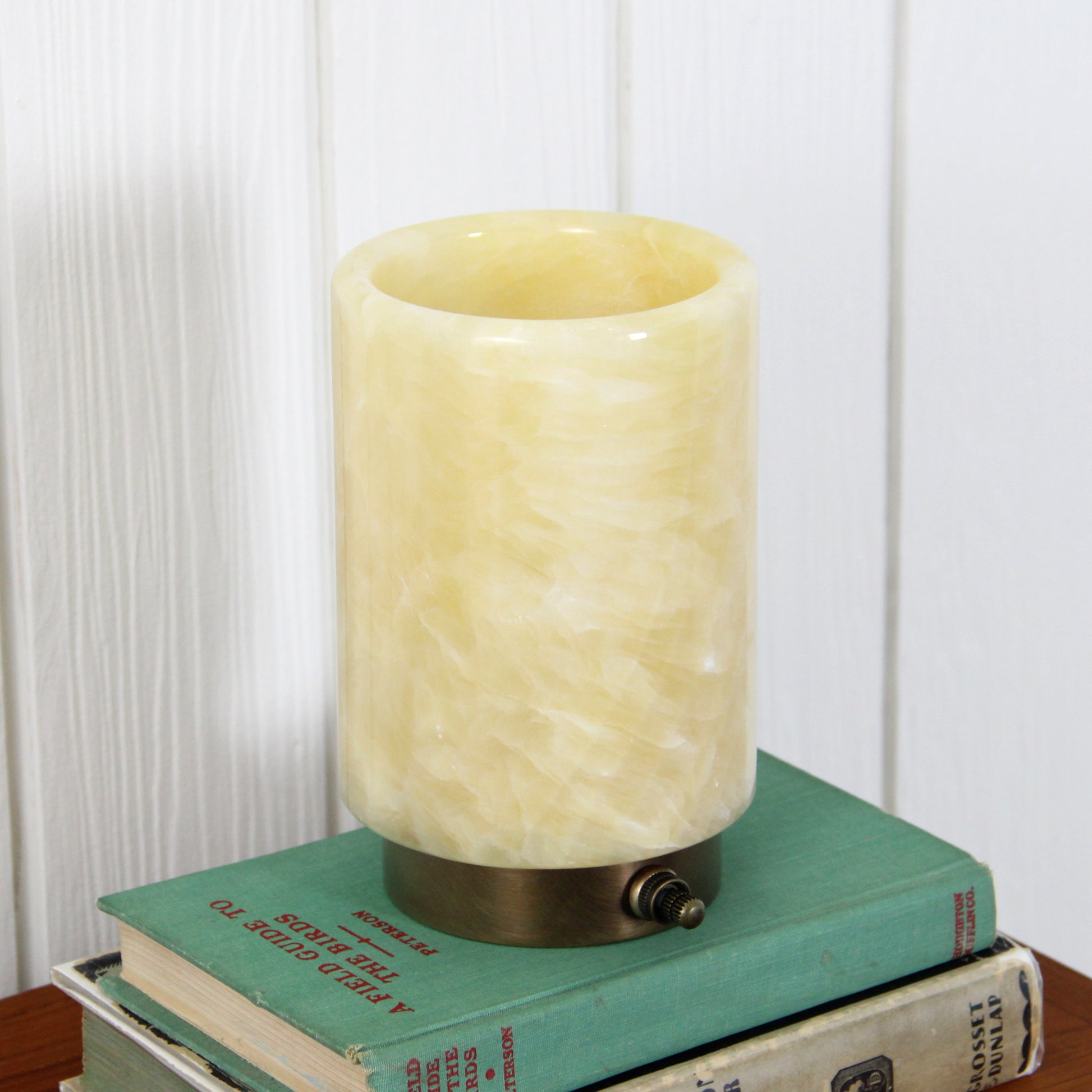 Onyx Cylinder Table Lamp in Aged Brass