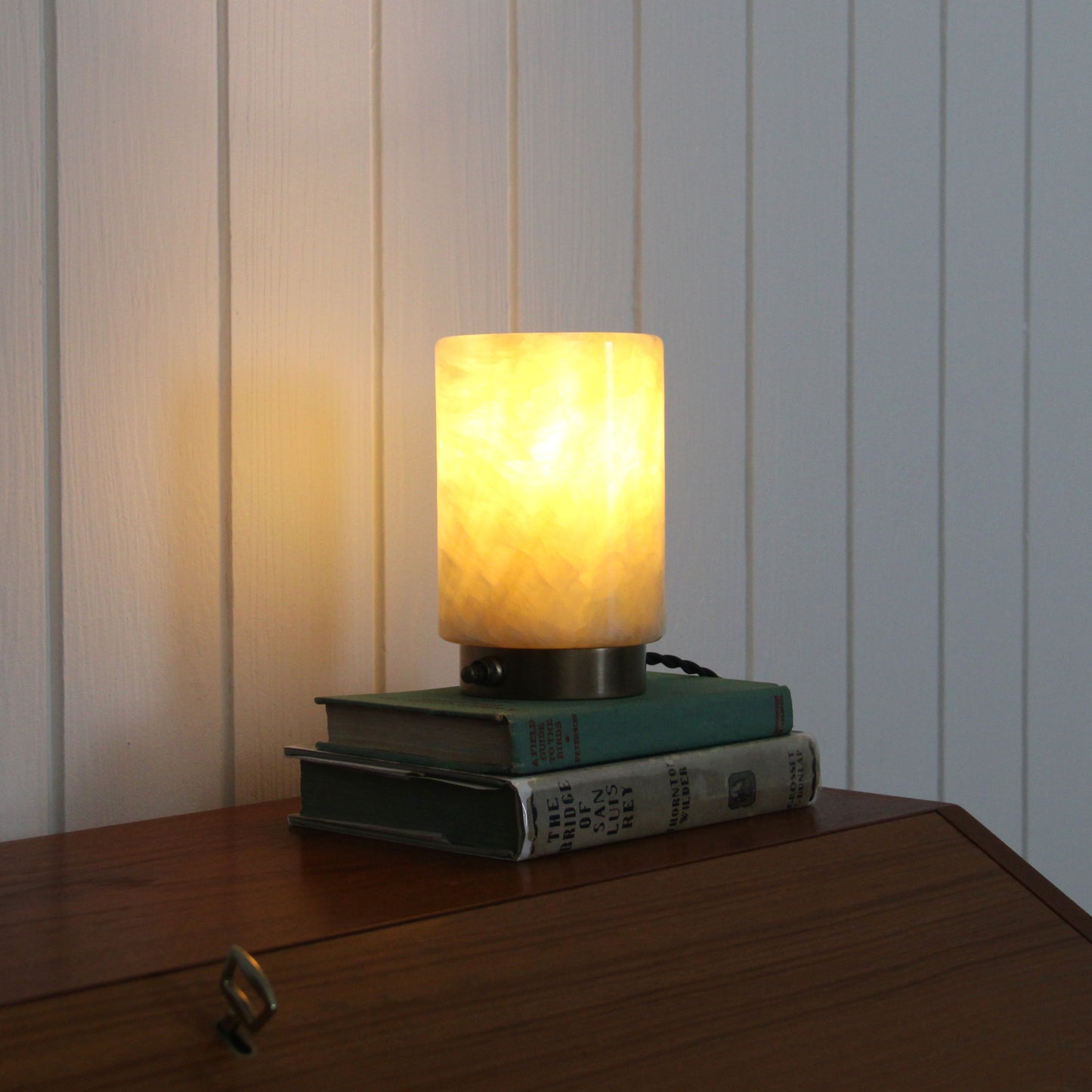 Onyx Cylinder Table Lamp in Aged Brass