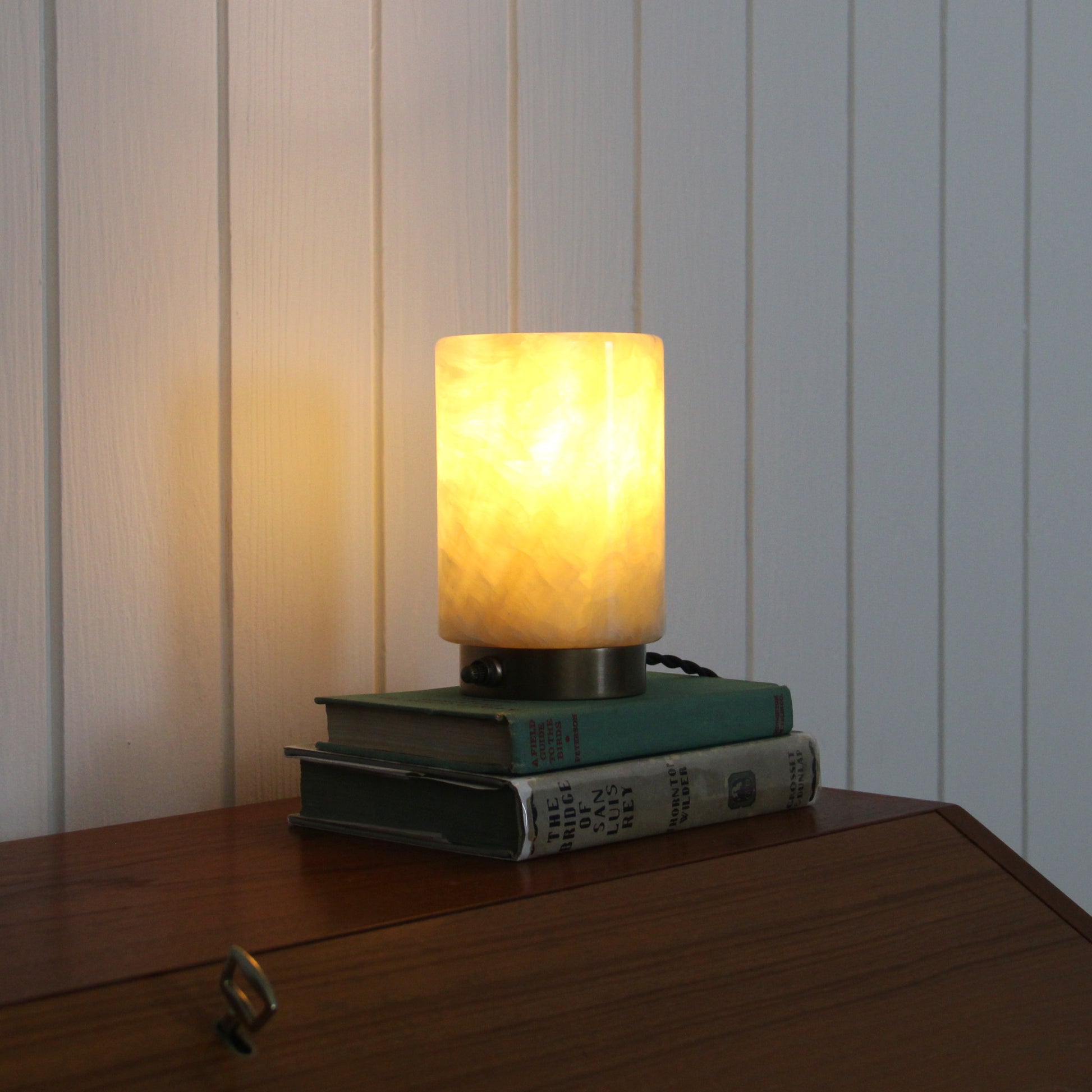 Onyx Cylinder Table Lamp in Aged Brass