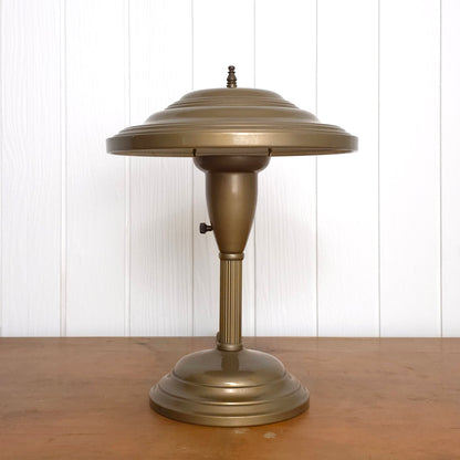 Vintage MCM Art Deco Flying Saucer Metal Table Lamp