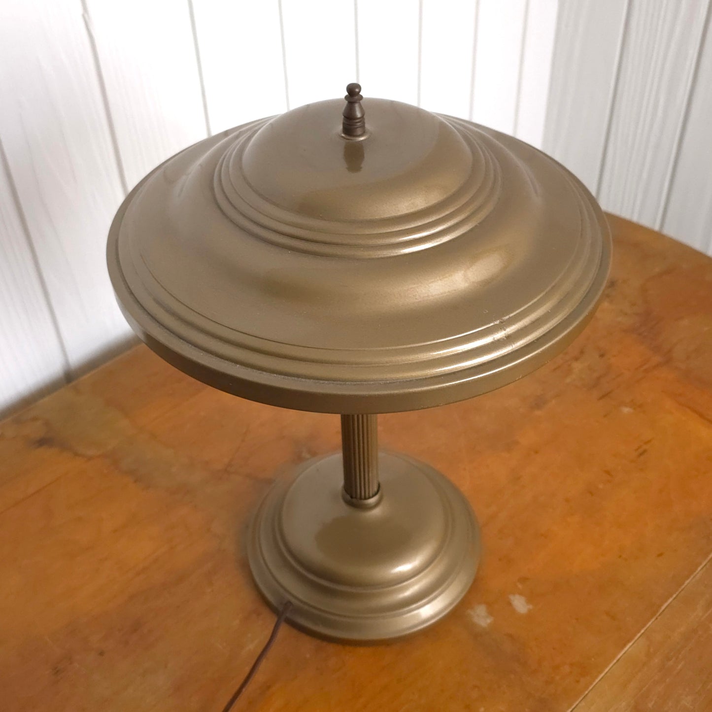 Shade detail of Vintage MCM Art Deco Flying Saucer Metal Table Lamp