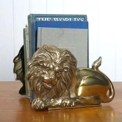 Vintage Cast Brass Lion Bookends