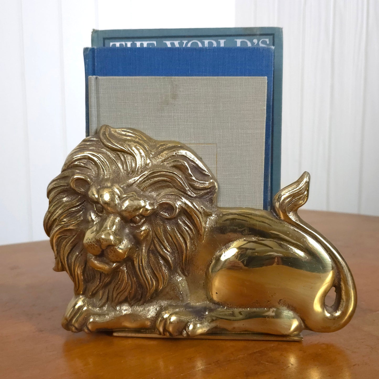 Vintage Cast Brass Lion Bookends