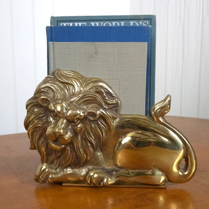 Vintage Cast Brass Lion Bookends