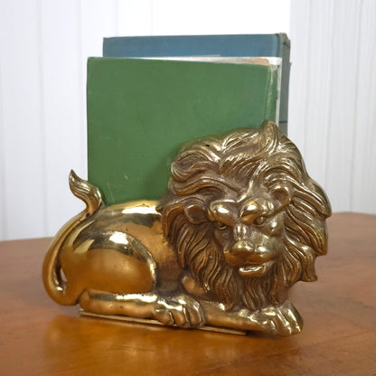 Vintage Cast Brass Lion Bookends