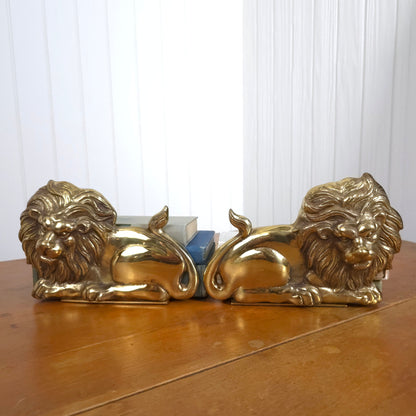 Vintage Cast Brass Lion Bookends
