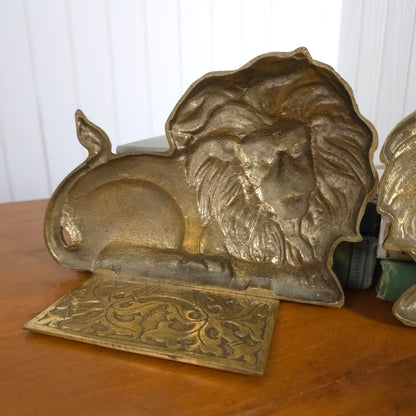 Back detail of Vintage Cast Brass Lion Bookends