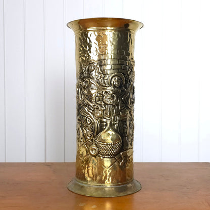 Vintage English Brass Relief Embossed Umbrella Cane Stand