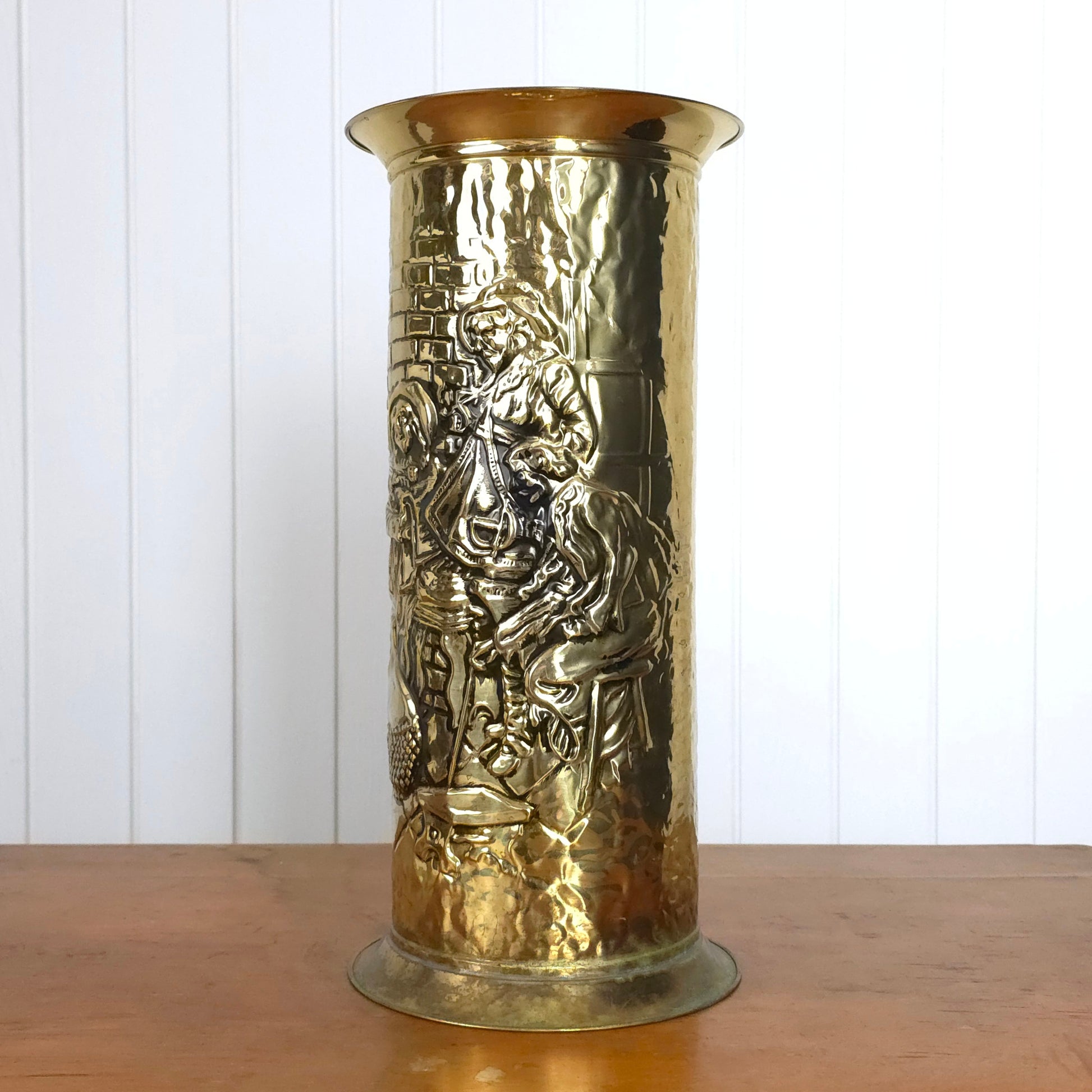 Vintage English Brass Relief Embossed Umbrella Cane Stand