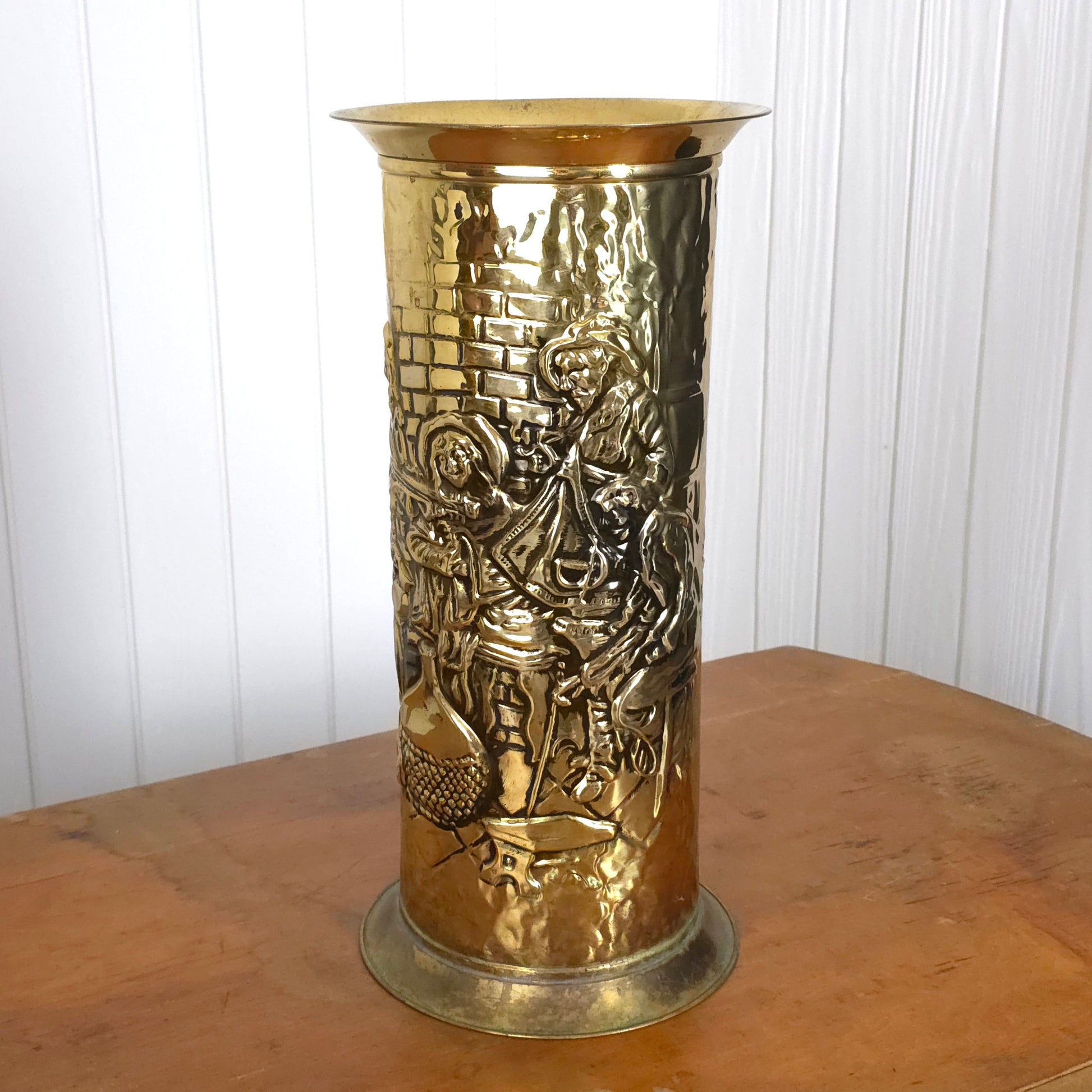 Vintage English Brass Relief Embossed Umbrella Cane Stand