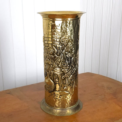 Vintage English Brass Relief Embossed Umbrella Cane Stand
