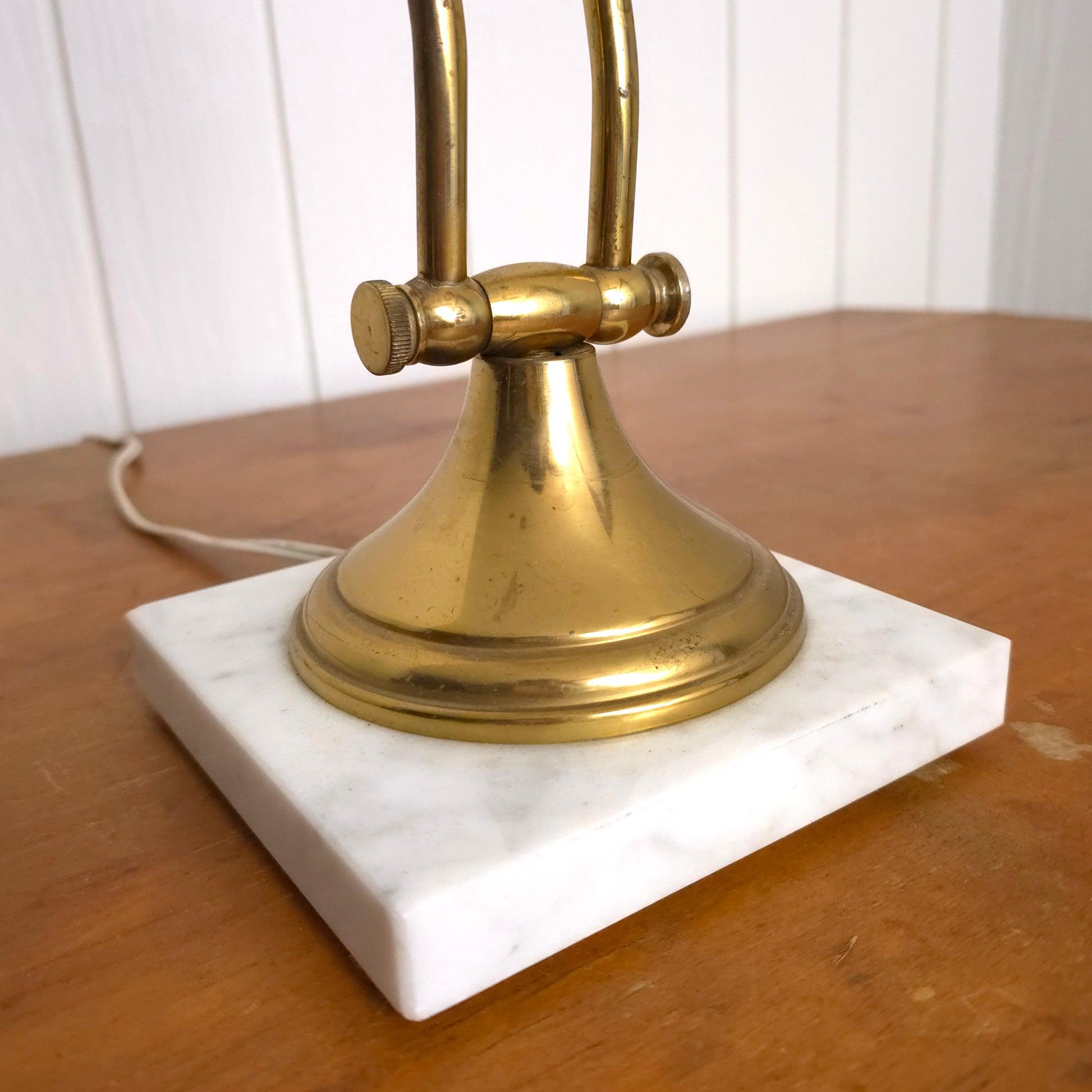 Base detail of Brass + Marble Swivel Adjustable Banker's Lamp