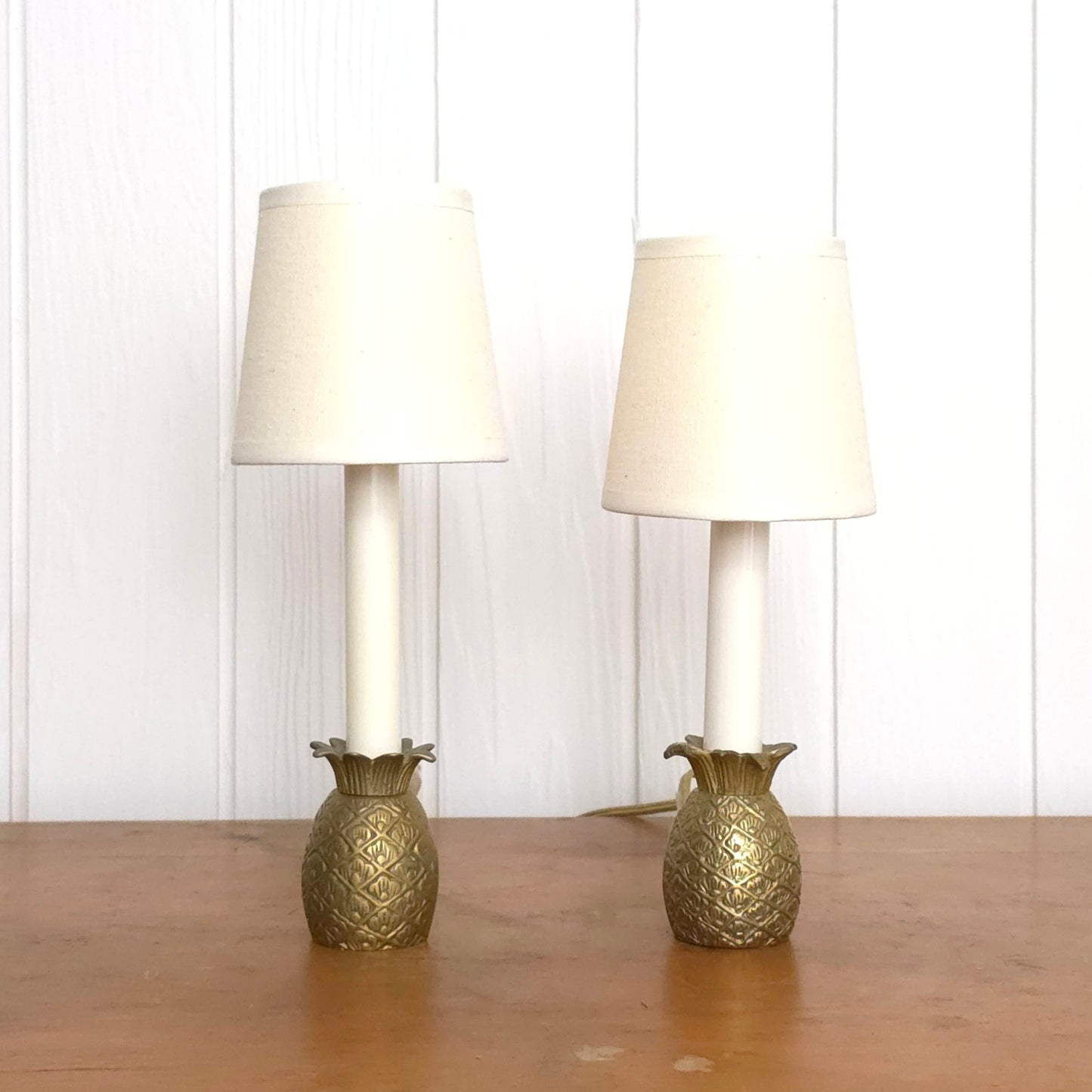Vintage Brass Pineapple Candle Lamp Pair